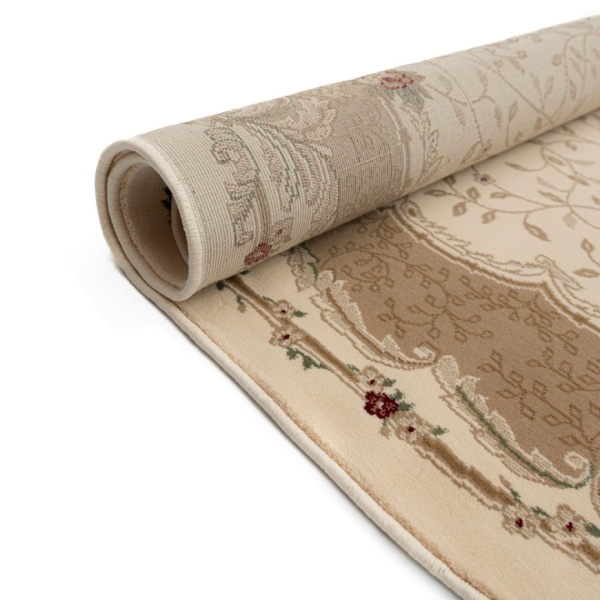 Elegant Oval Cream Oriental Rug with Floral Beige Border | Timeless Beauty